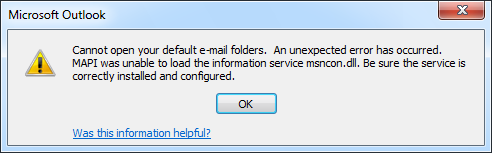 MS Outlook Error messages