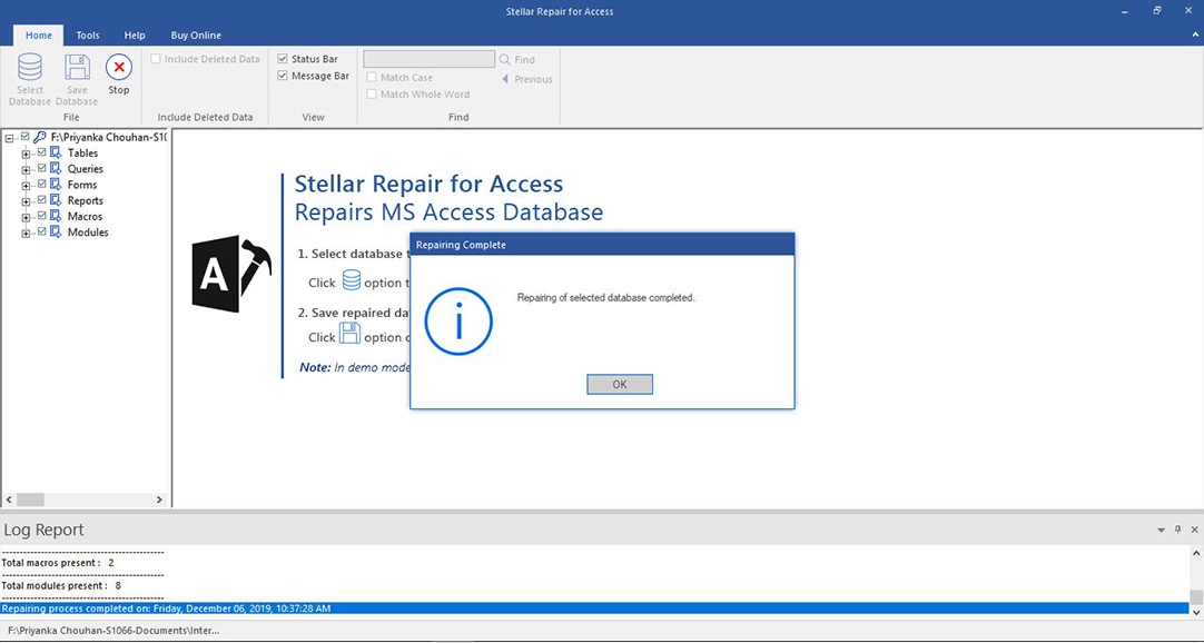 Save recovered MS Access database files