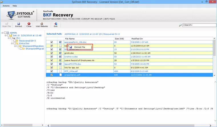 Browse and Select 'BKF File' for Recovery Screenshots