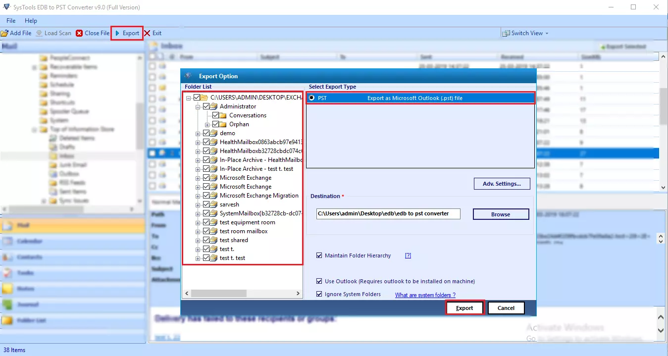 Save successfully exchange edb file to pst file