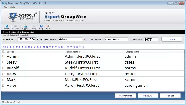 Select GroupWise mailbox for migration