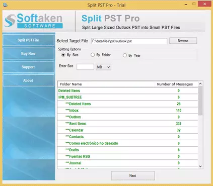 Select pst file to split pst